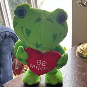 Green Frog Plush with Red Heart